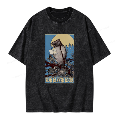 Pagewings Owl Read Banned Books Unisex Washed T-shirt