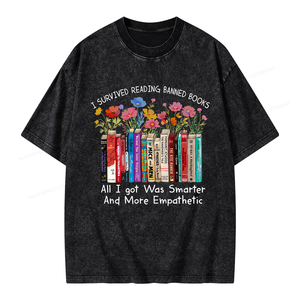 Pagewings Survived Banned Books Got Smarter Unisex Washed T-shirt