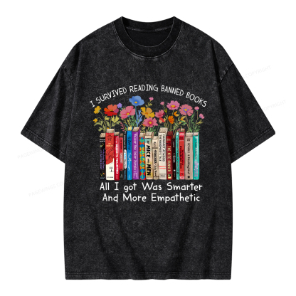 Pagewings Survived Banned Books Got Smarter Unisex Washed T-shirt