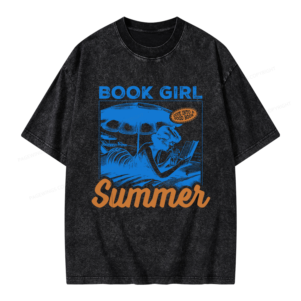 Pagewings Book Girl Summer Unisex Washed T-shirt