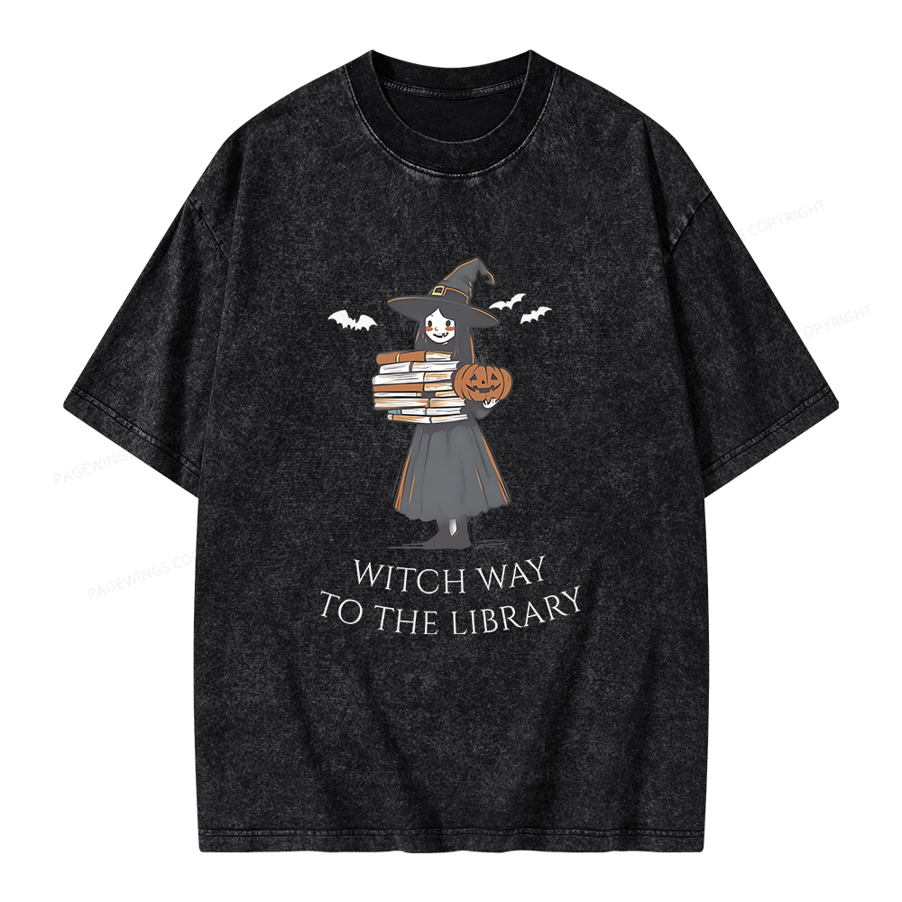 Pagewings Witch Way To The Library Halloween Unisex Washed T-shirt