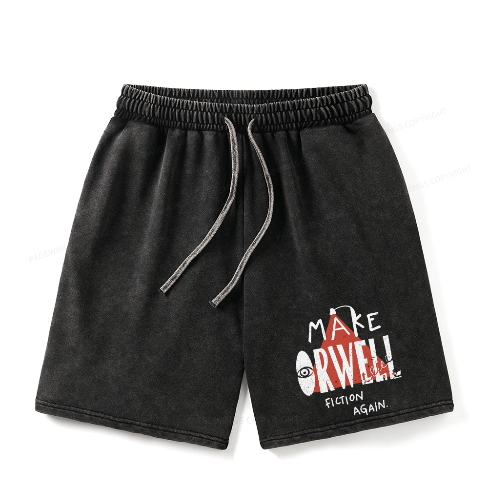 Pagewings Make Orwell Fiction Again Unisex Washed Shorts