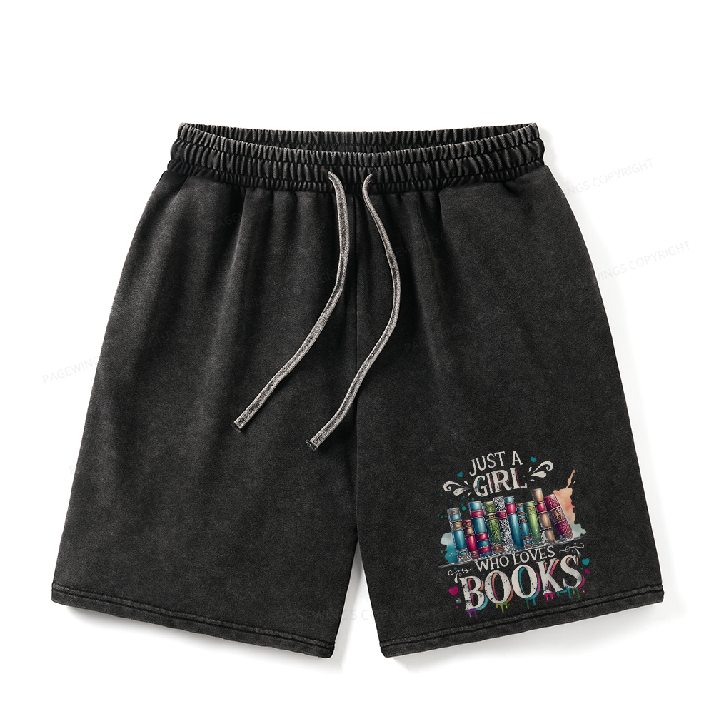 Pagewings Just A Girl Who Loves Books Unisex Washed Shorts