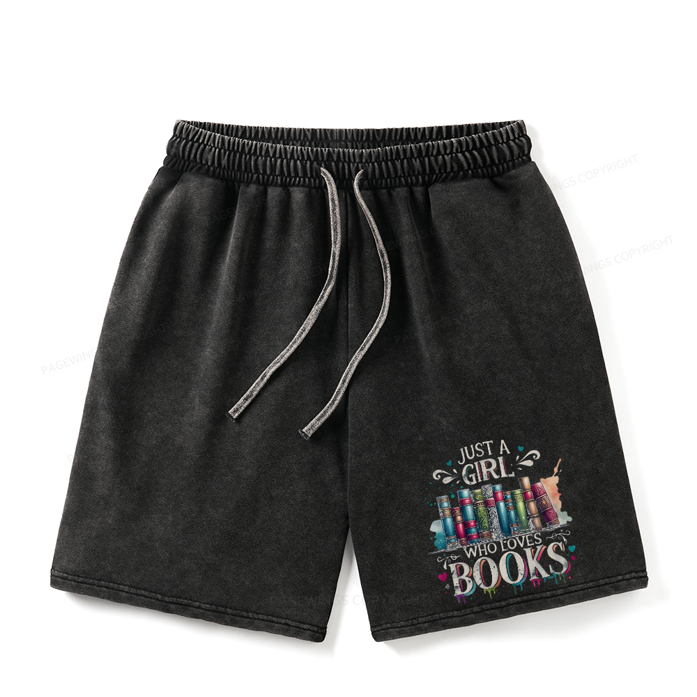 Pagewings Just A Girl Who Loves Books Unisex Washed Shorts