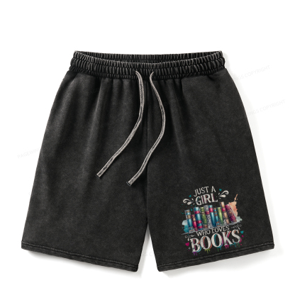 Pagewings Just A Girl Who Loves Books Unisex Washed Shorts
