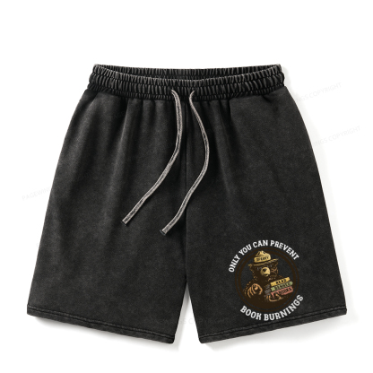 Pagewings Only You Can Prevent Book Burnings Unisex Washed Shorts