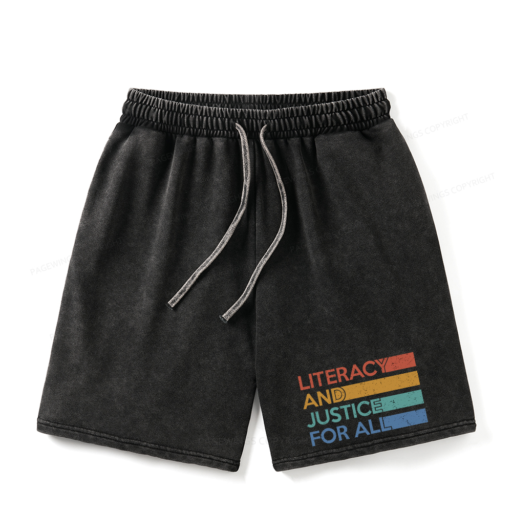 Pagewings Literacy and Justice For All Unisex Washed Shorts