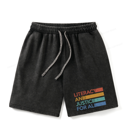 Pagewings Literacy and Justice For All Unisex Washed Shorts