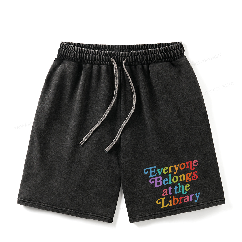 Pagewings Everyone belongs at the library Unisex Washed Shorts
