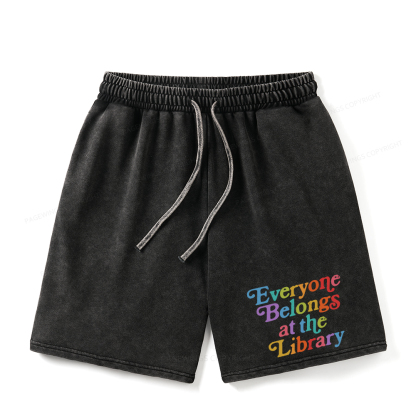 Pagewings Everyone belongs at the library Unisex Washed Shorts