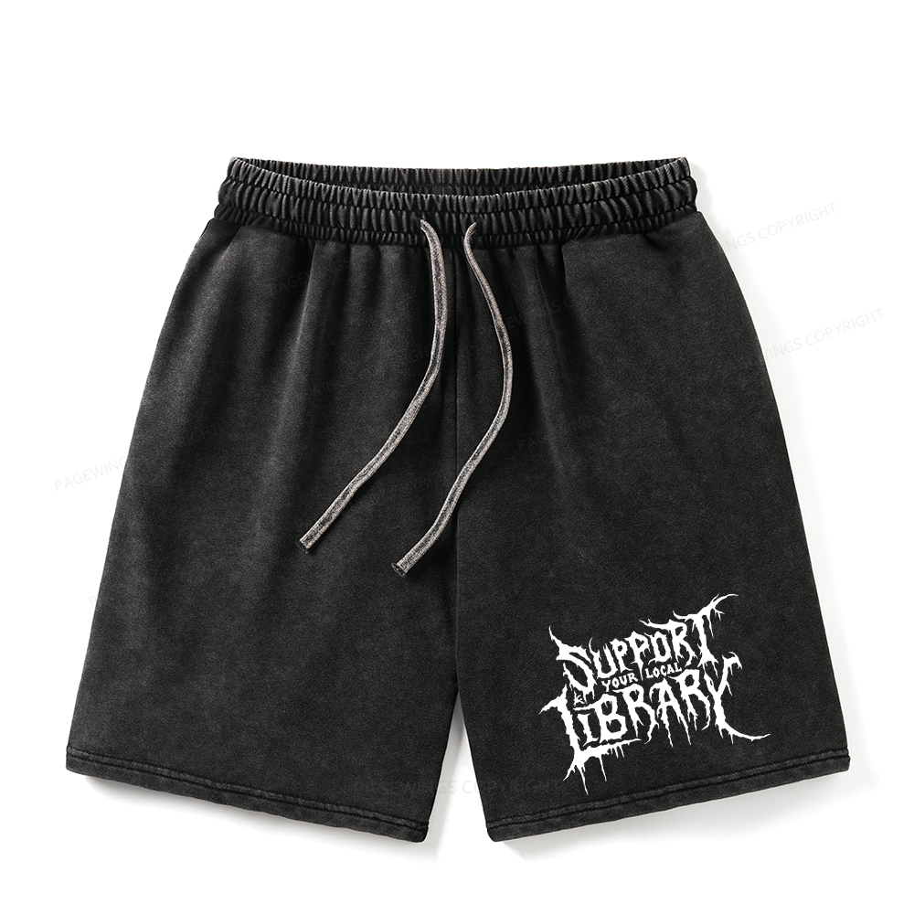 Pagewings Support Your Local Library Unisex Washed Shorts