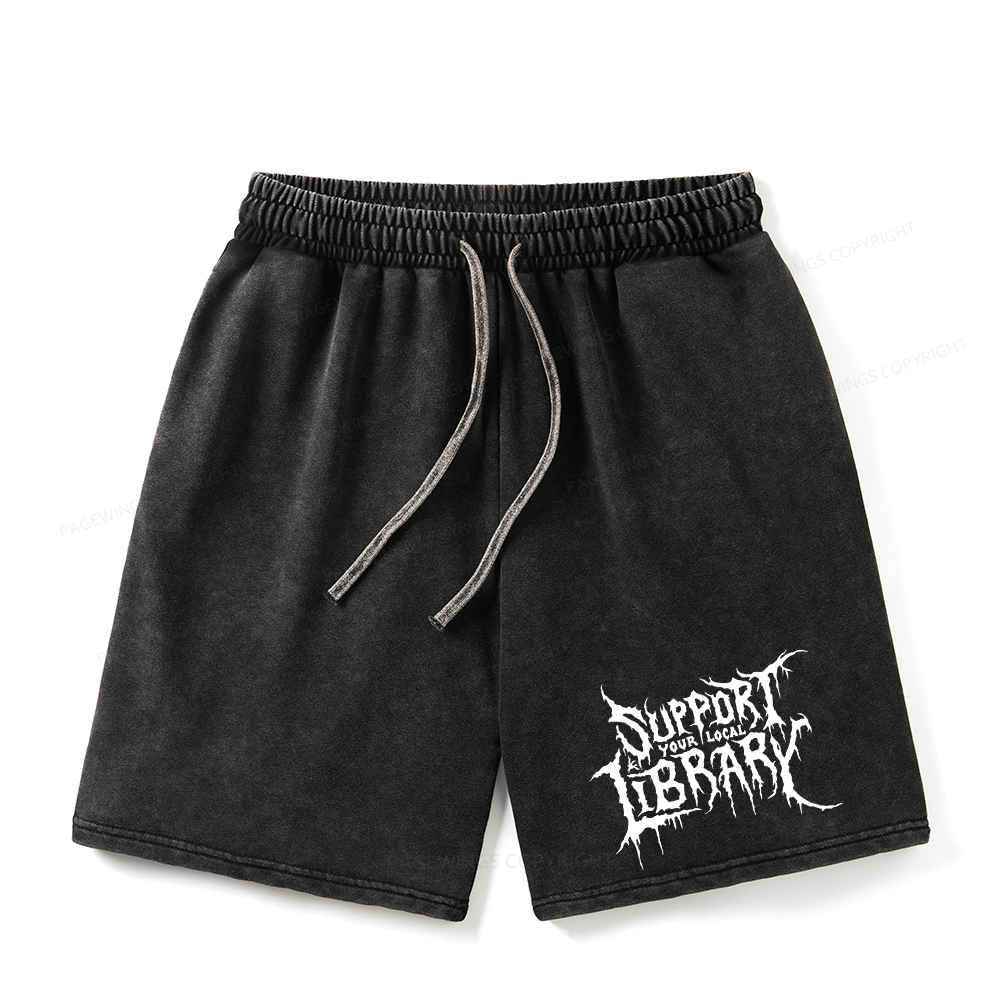 Pagewings Support Your Local Library Unisex Washed Shorts