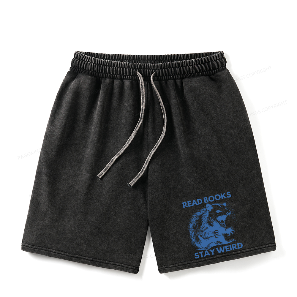 Pagewings Read Books Stay Weird Unisex Washed Shorts
