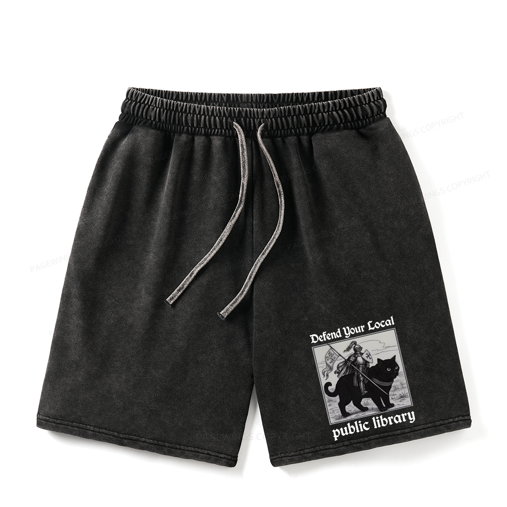 Pagewings Defend Your Local public library Unisex Washed Shorts