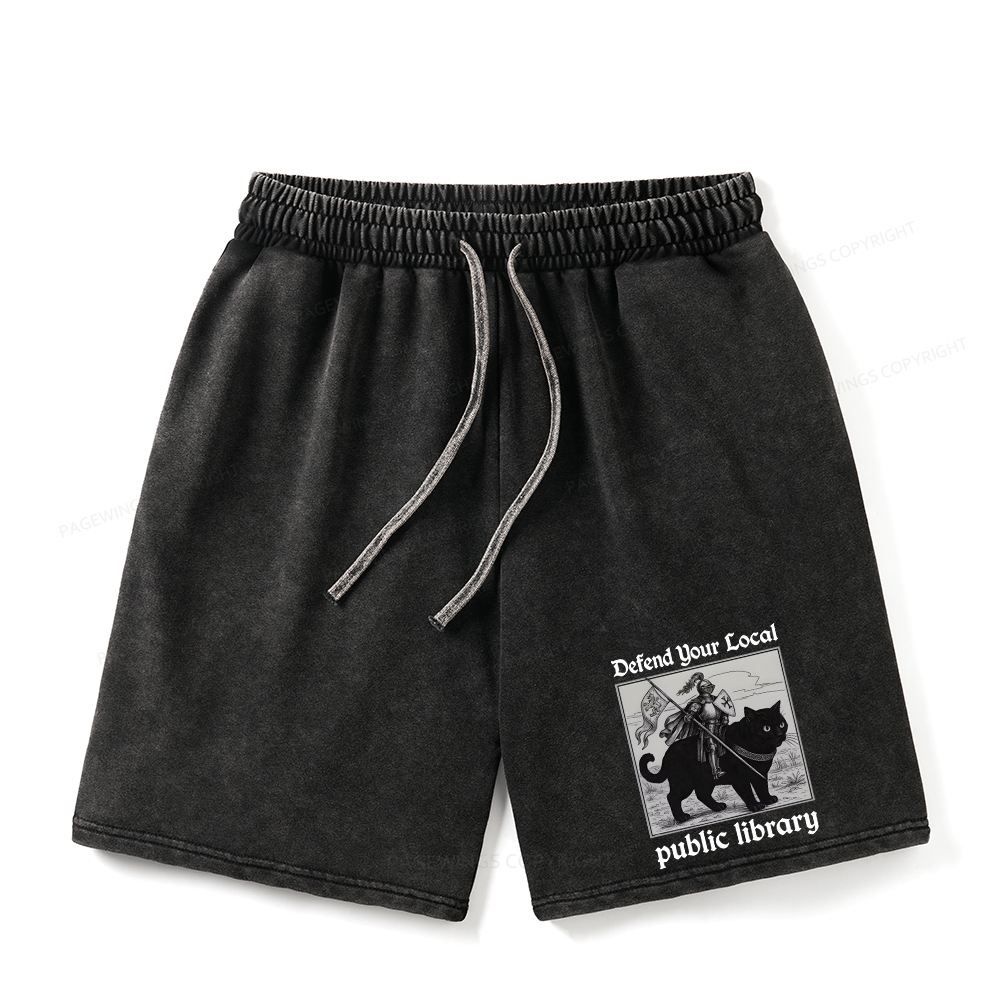 Pagewings Defend Your Local public library Unisex Washed Shorts