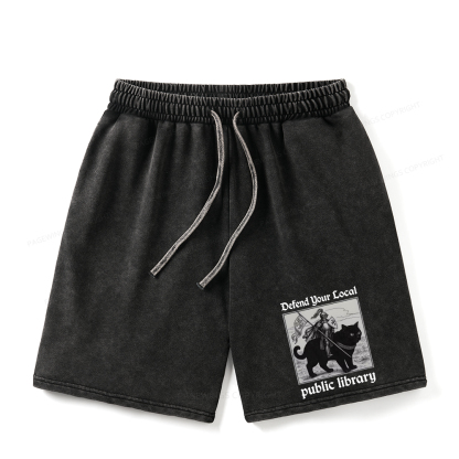 Pagewings Defend Your Local public library Unisex Washed Shorts