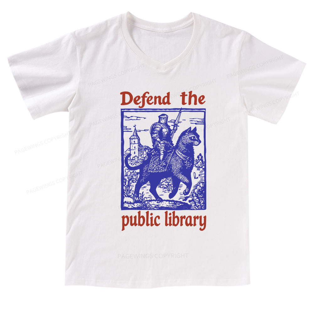 Pagewings Defend the Public Library V-neck T-shirt