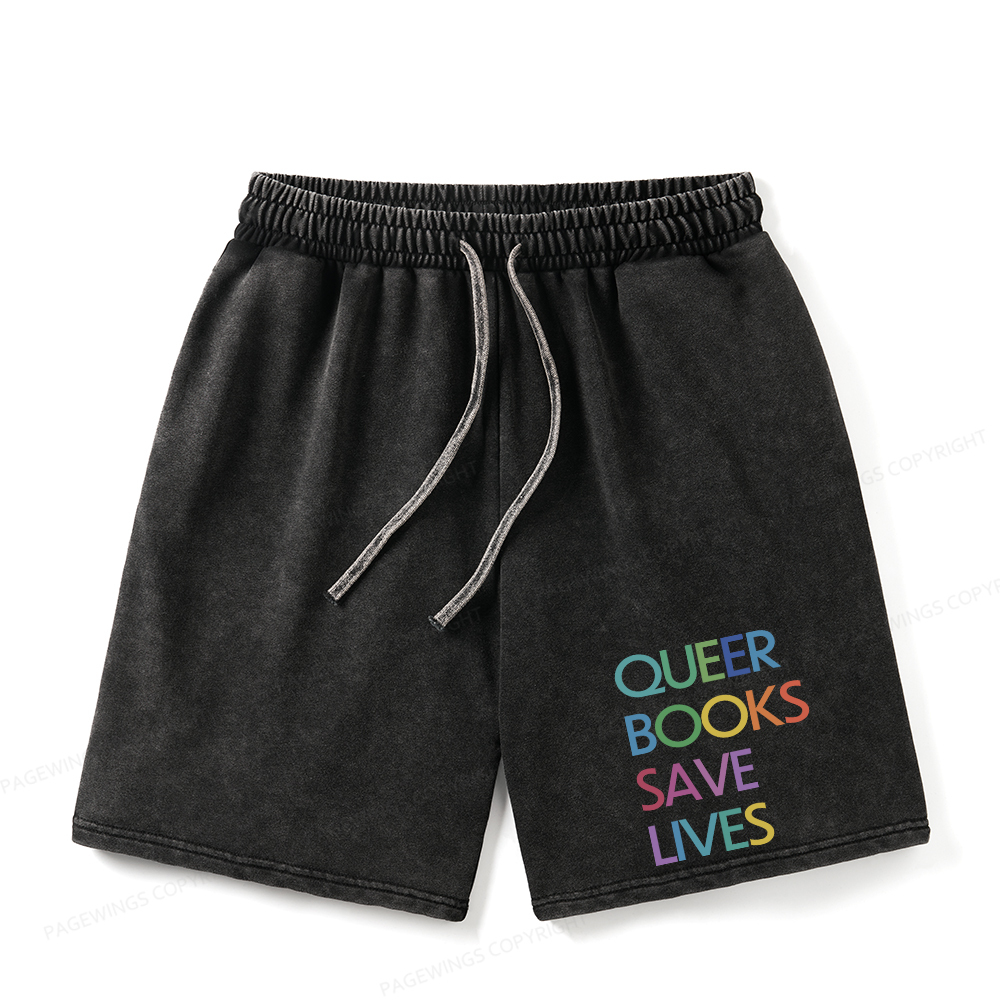 Pagewings Queer Books Save Lives Unisex Washed Shorts