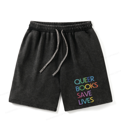 Pagewings Queer Books Save Lives Unisex Washed Shorts