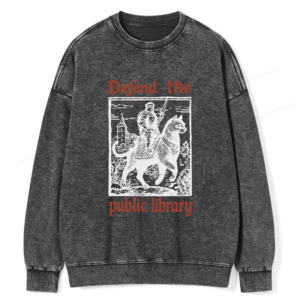 Pagewings Defend the Public Library Unisex Washed Sweatshirt