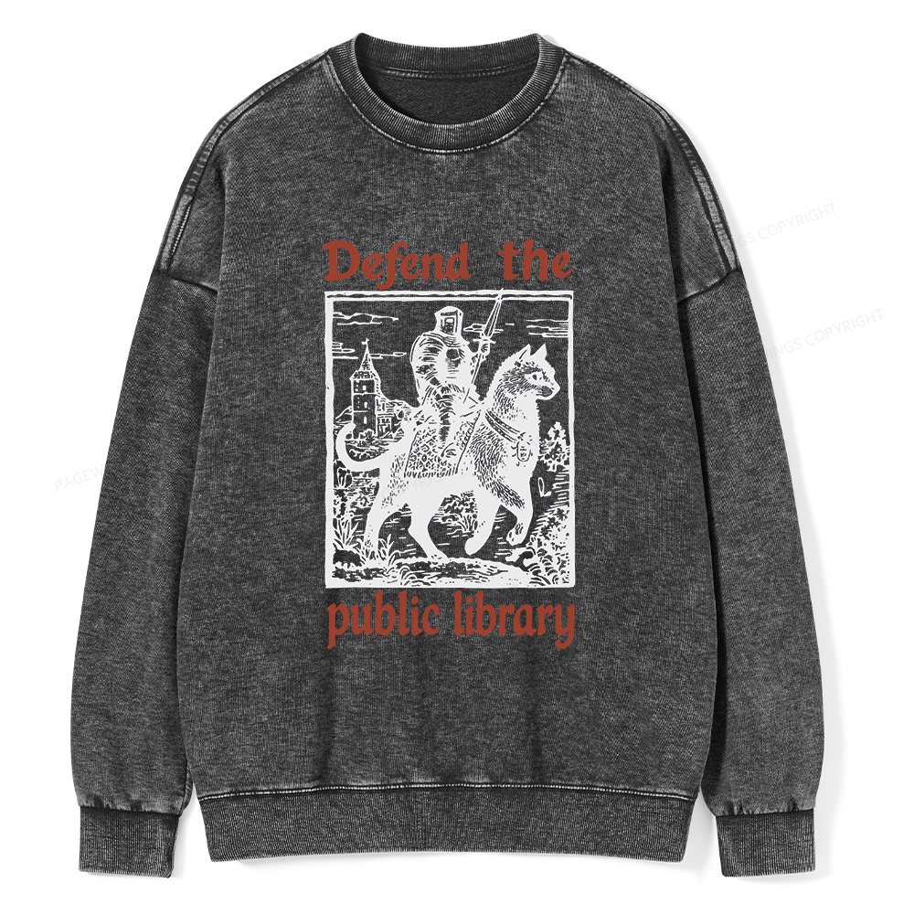 Pagewings Defend the Public Library Unisex Washed Sweatshirt