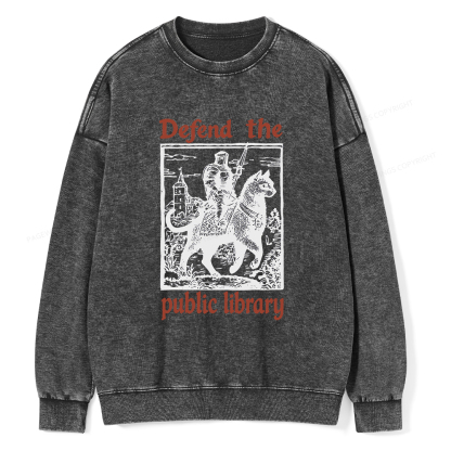 Pagewings Defend the Public Library Unisex Washed Sweatshirt