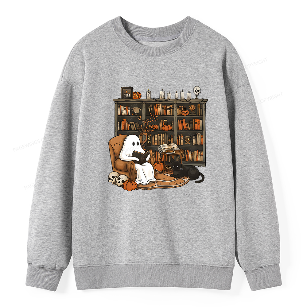Pagewings Halloween Ghost Reading Books Unisex Classic Sweatshirt