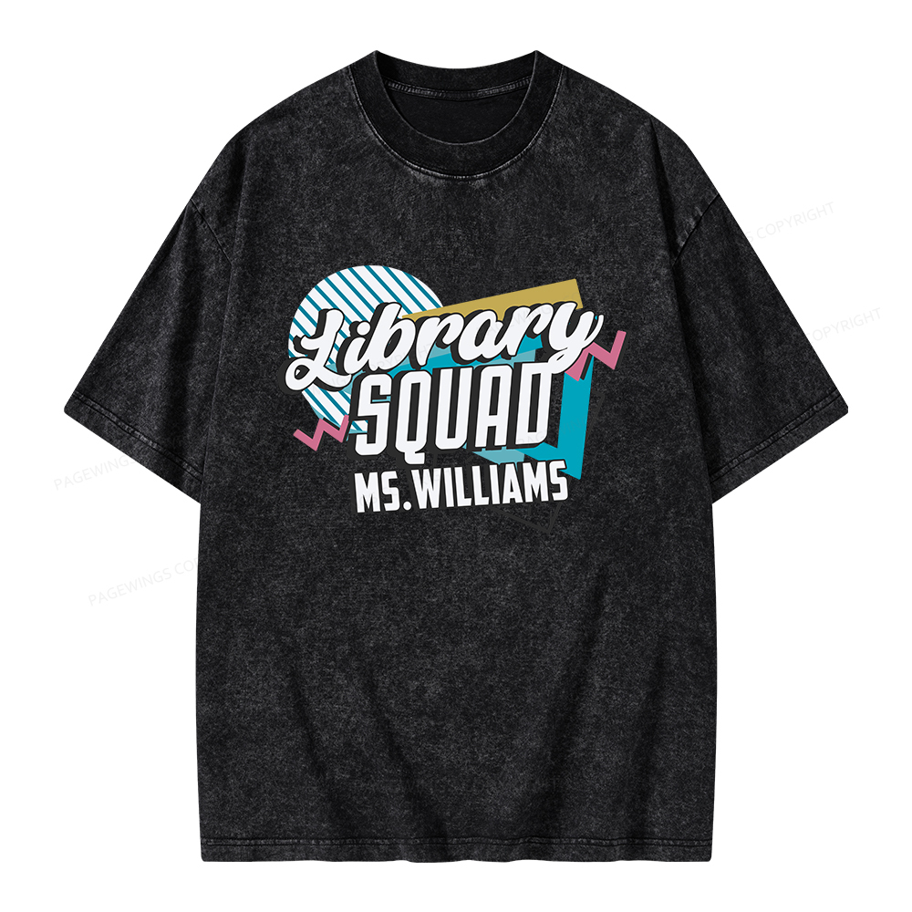 Pagewings Personalized Name Library Squad Unisex Washed T-shirt