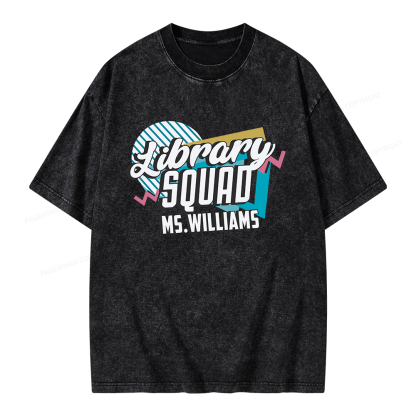 Pagewings Personalized Name Library Squad Unisex Washed T-shirt