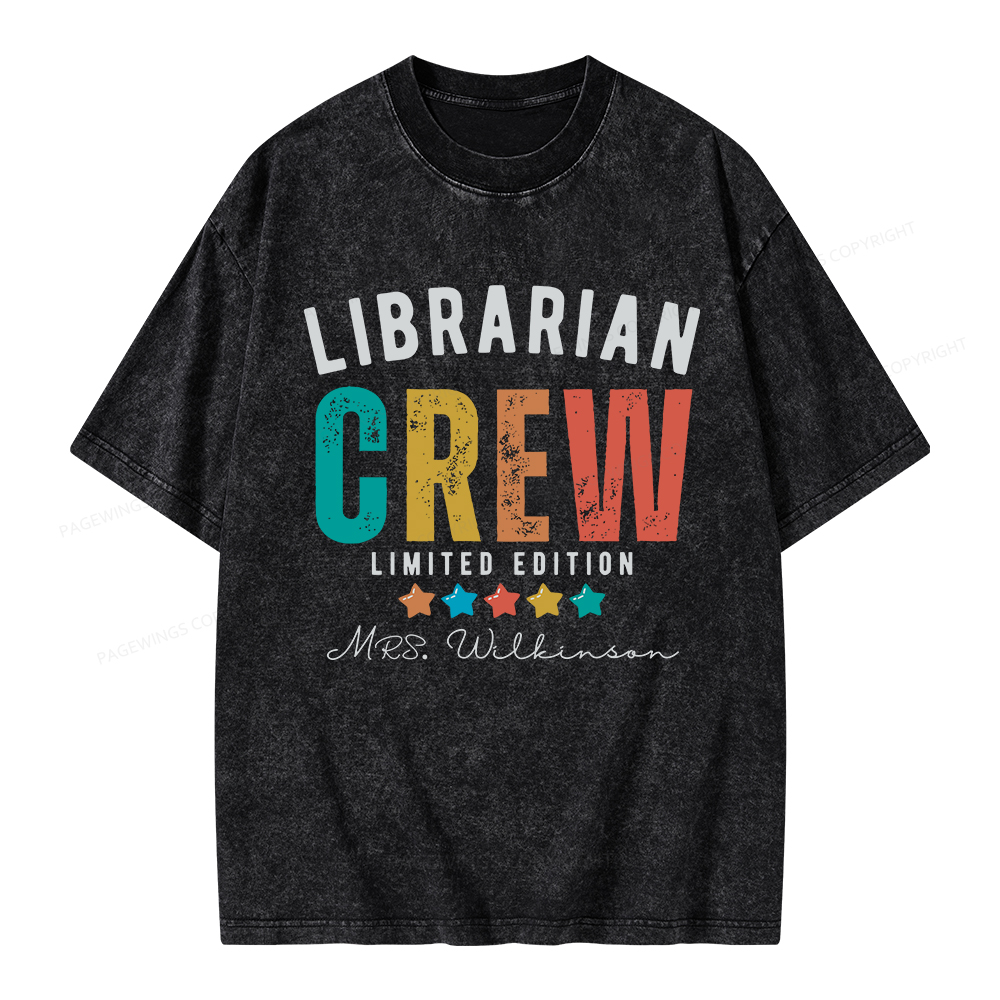 Pagewings Personalized Name Librarian Crew Limited Unisex Washed T-shirt