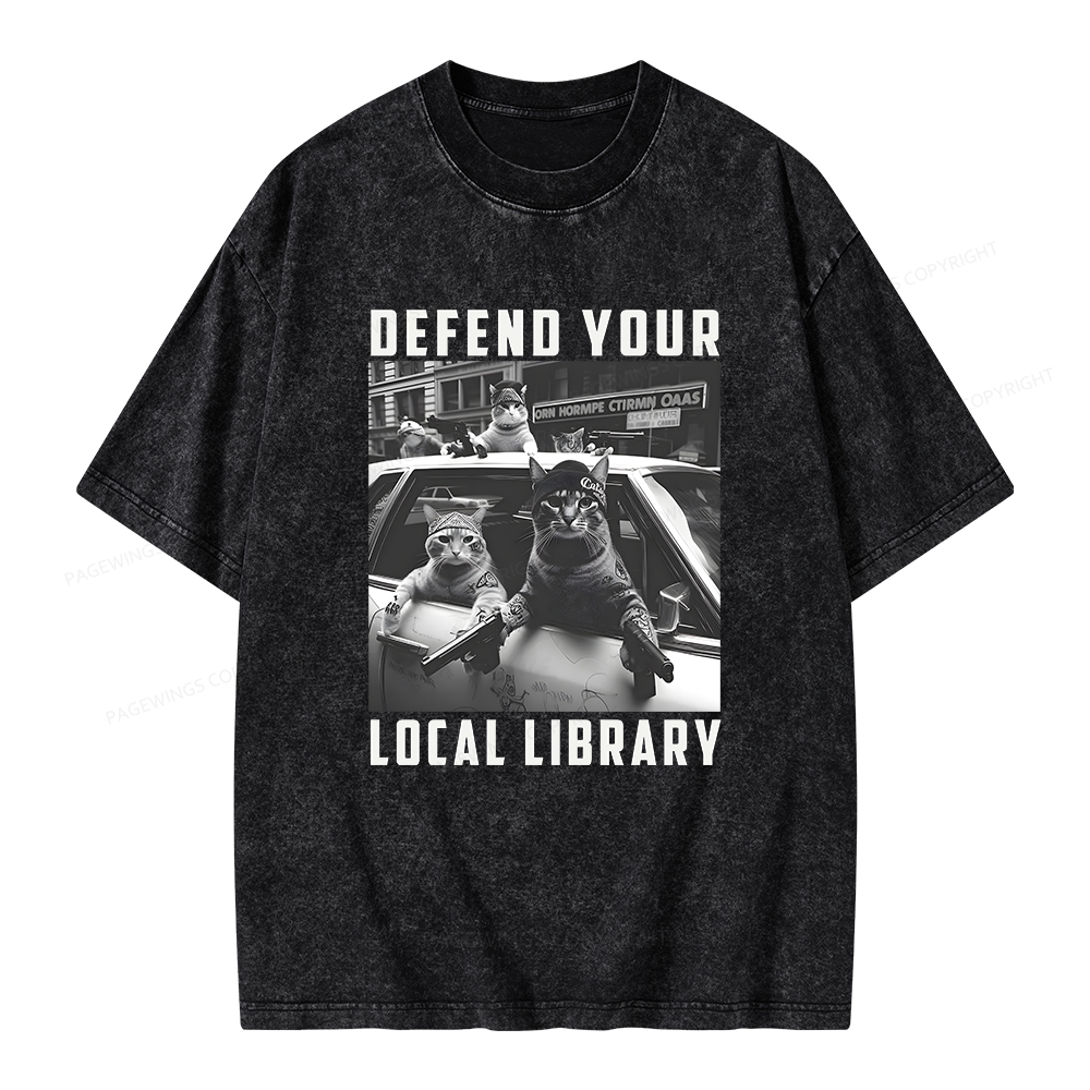 Pagewings Defend Your Local Library Unisex Washed T-shirt