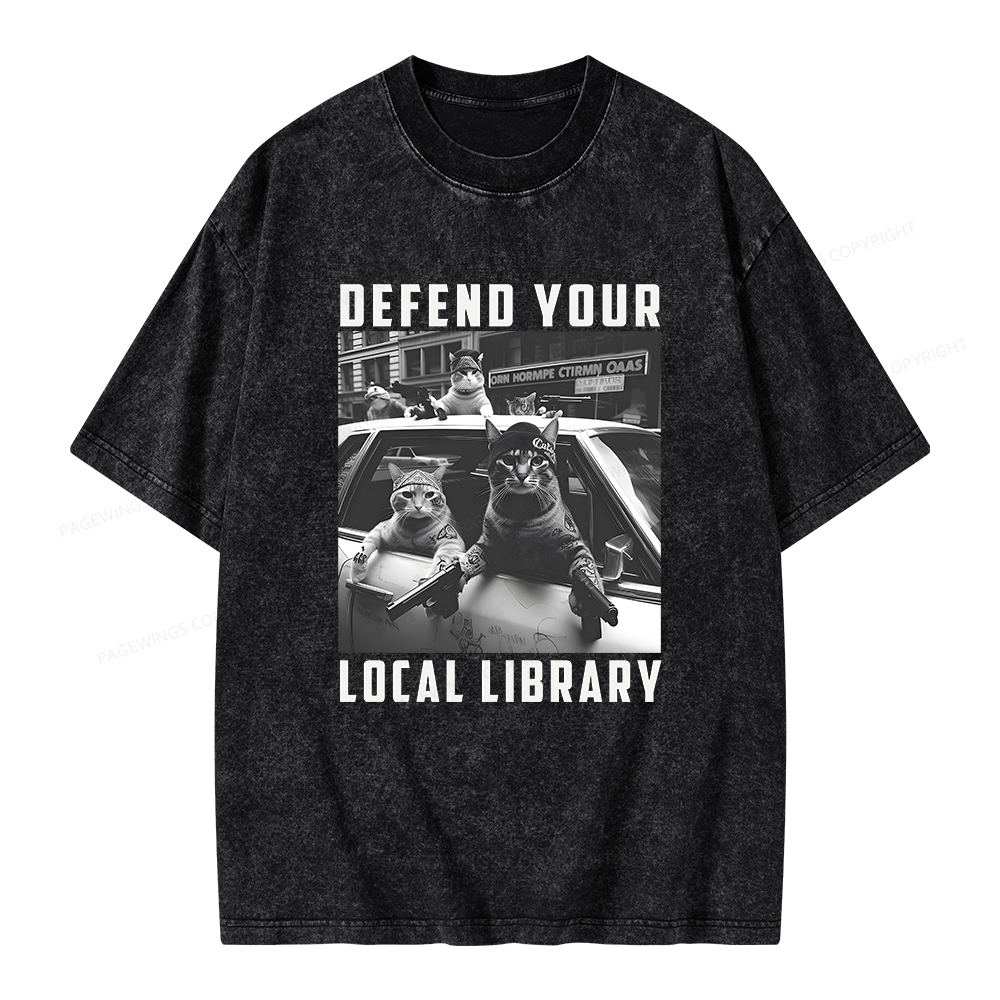 Pagewings Defend Your Local Library Unisex Washed T-shirt