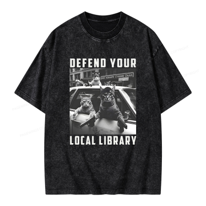 Pagewings Defend Your Local Library Unisex Washed T-shirt