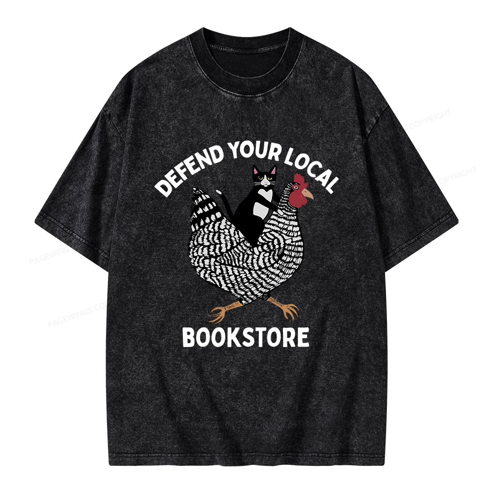 Pagewings Defend Your Local Bookstore Unisex Washed T-shirt