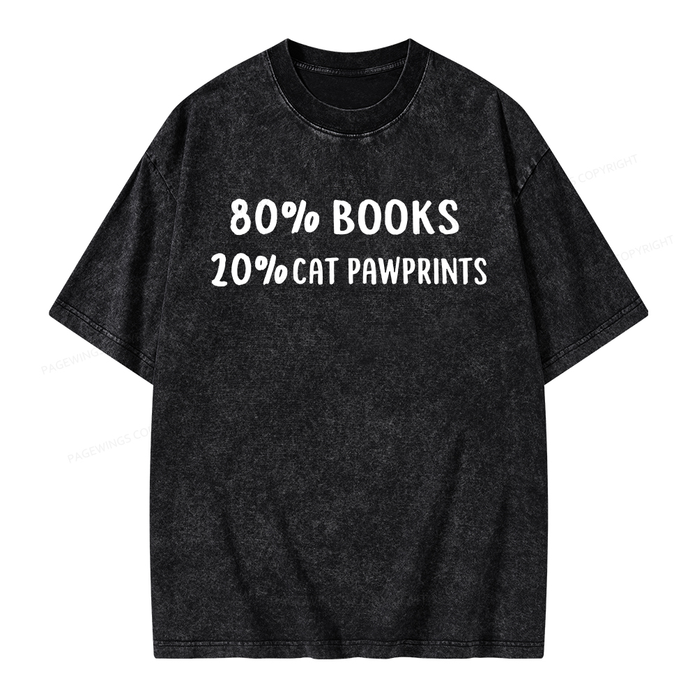 Pagewings 80% Books 20% Cat Pawprints Unisex Washed T-shirt