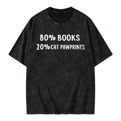 Pagewings 80% Books 20% Cat Pawprints Unisex Washed T-shirt