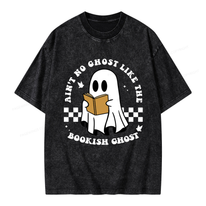 Pagewings Ain't No Ghost Like The Bookish Ghost Unisex Washed T-shirt