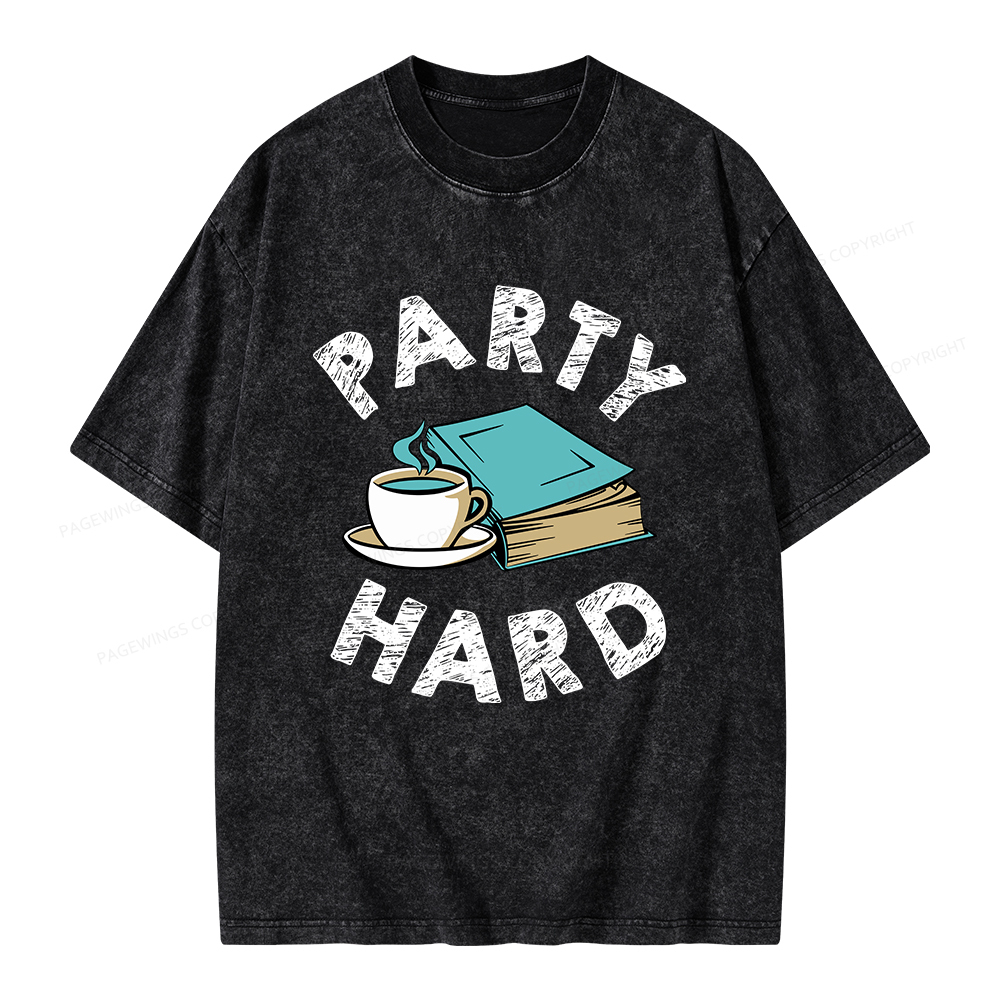 Pagewings Party Hard Bookish Unisex Washed T-shirt