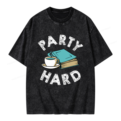 Pagewings Party Hard Bookish Unisex Washed T-shirt