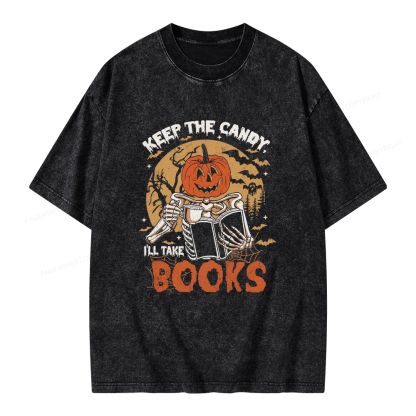 Pagewings Keep The Candy I'll Take Books Unisex Washed T-shirt