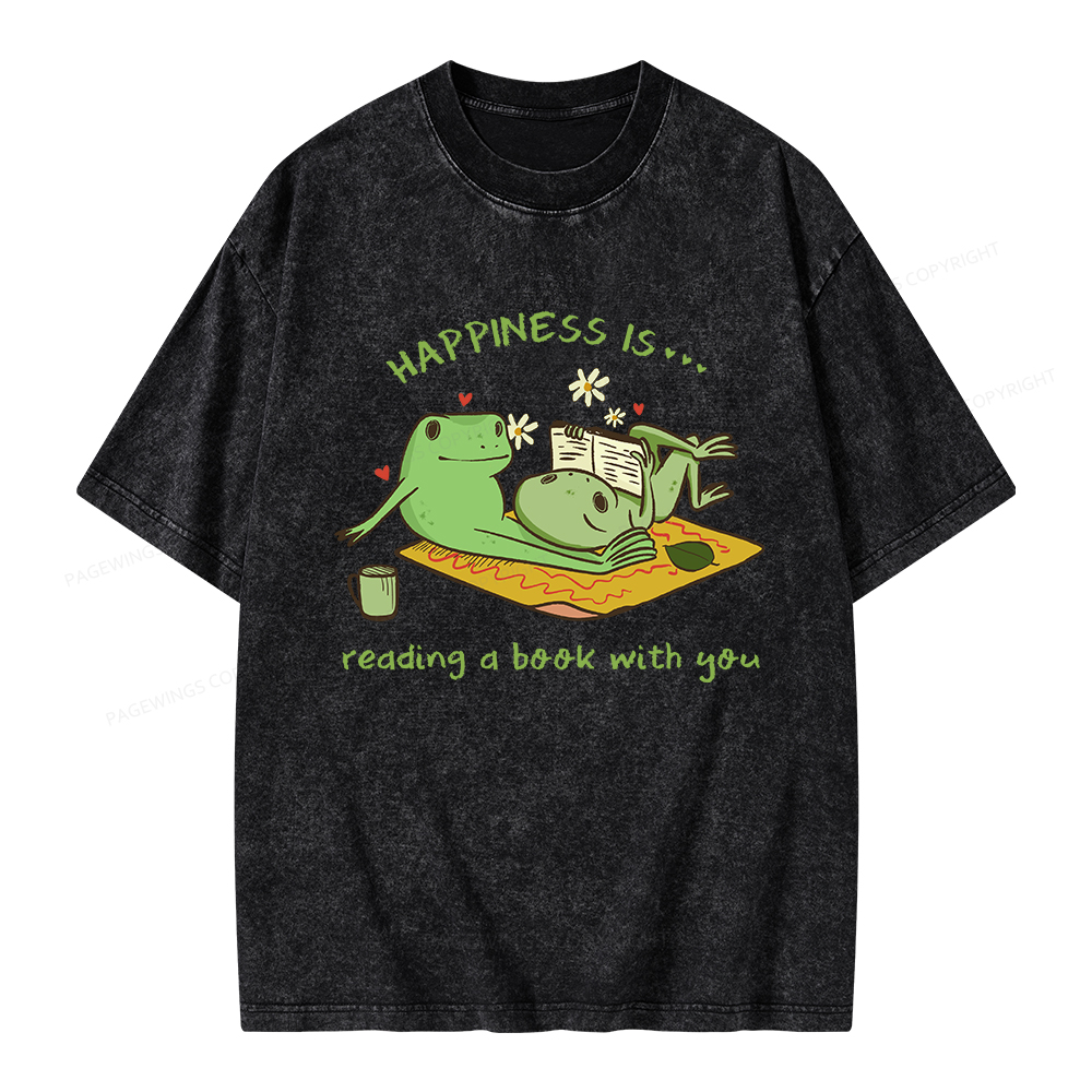 Pagewings Happiness Is Reading A Book With You Unisex Washed T-shirt