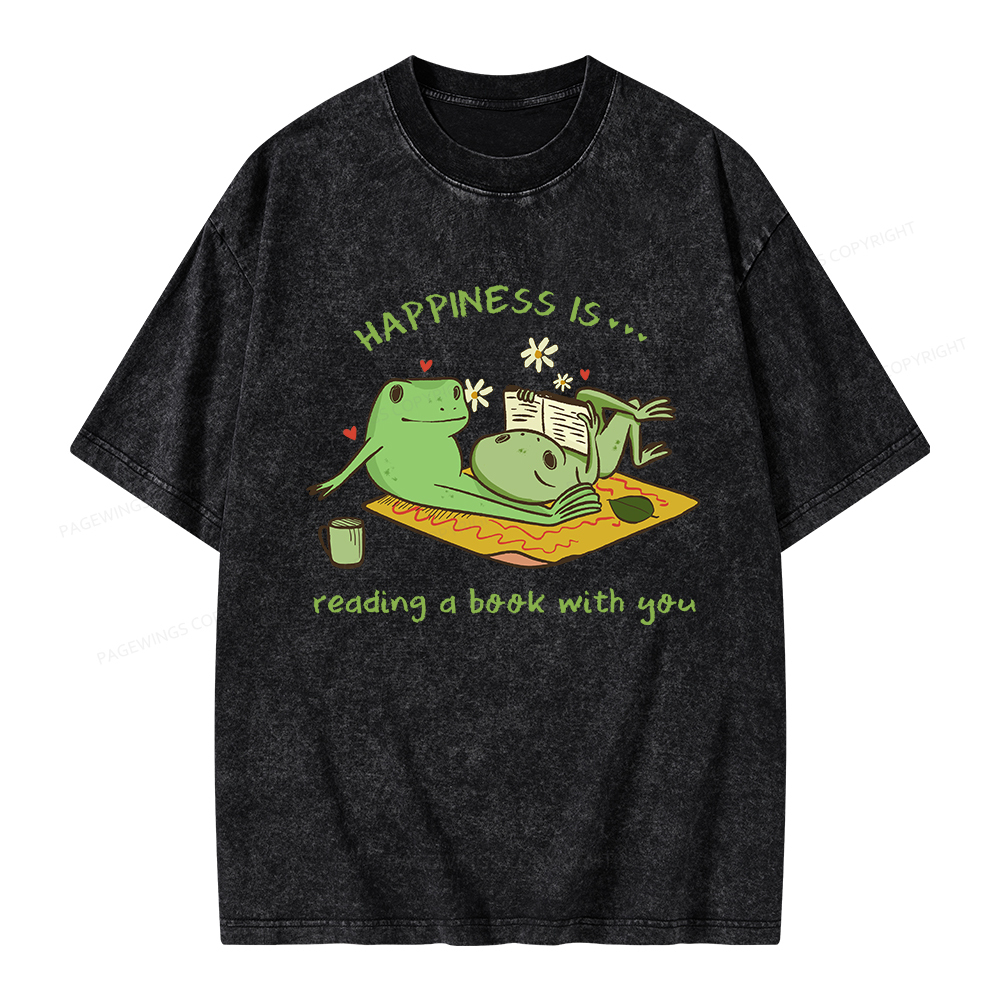 Pagewings Happiness Is Reading A Book With You Unisex Washed T-shirt