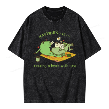 Pagewings Happiness Is Reading A Book With You Unisex Washed T-shirt