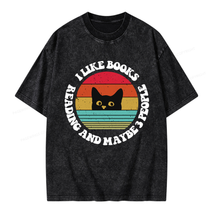 Pagewings I Like Books Reading And Maybe 3 People Unisex Washed T-shirt