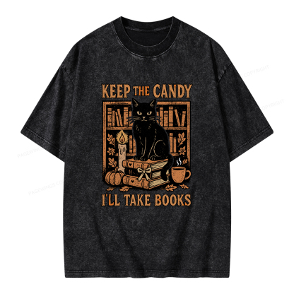 Pagewings Keep The Candy I'll Take Books Unisex Washed T-shirt