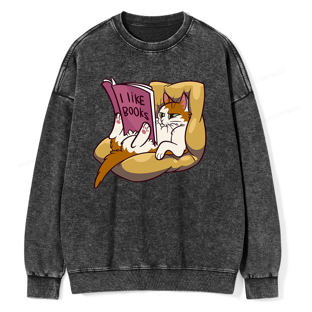 Pagewing A Cat That Likes Reading Books Unisex Washed Sweatshirt