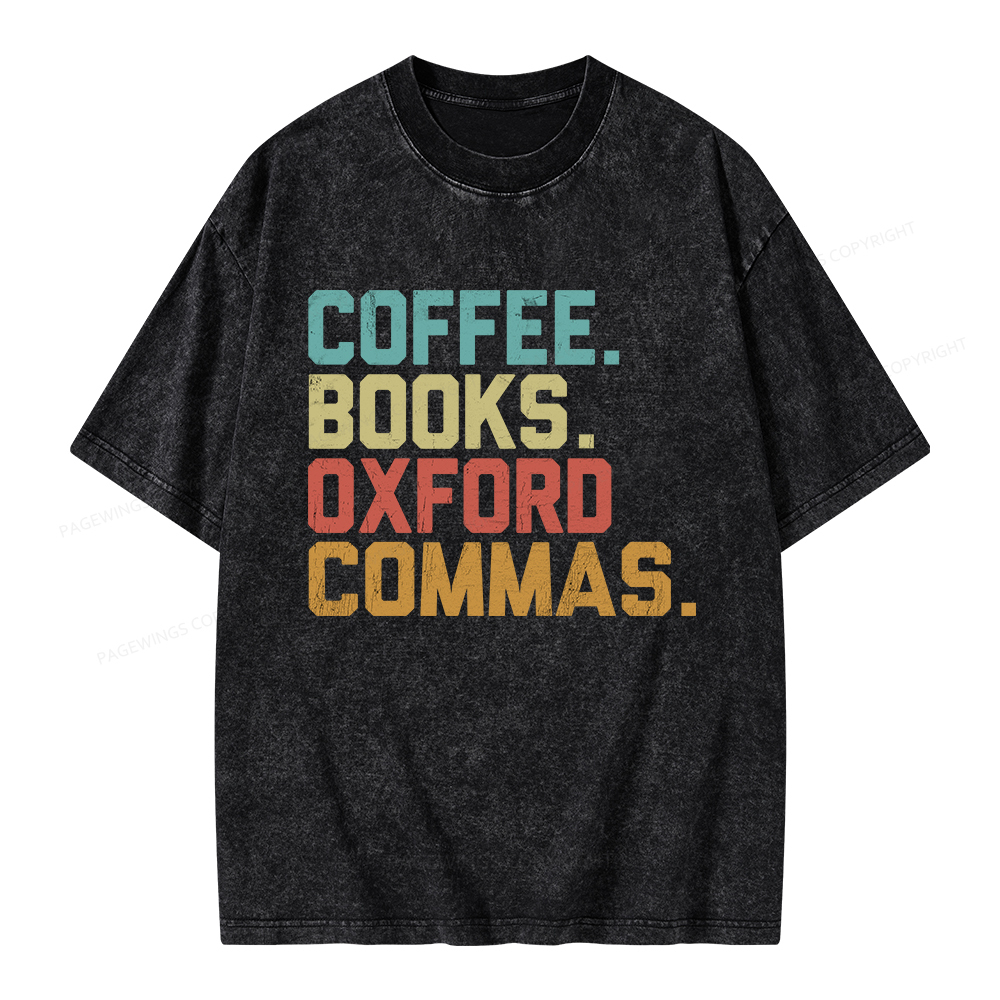 Pagewings Coffee Books Oxford Commas Unisex Washed T-shirt