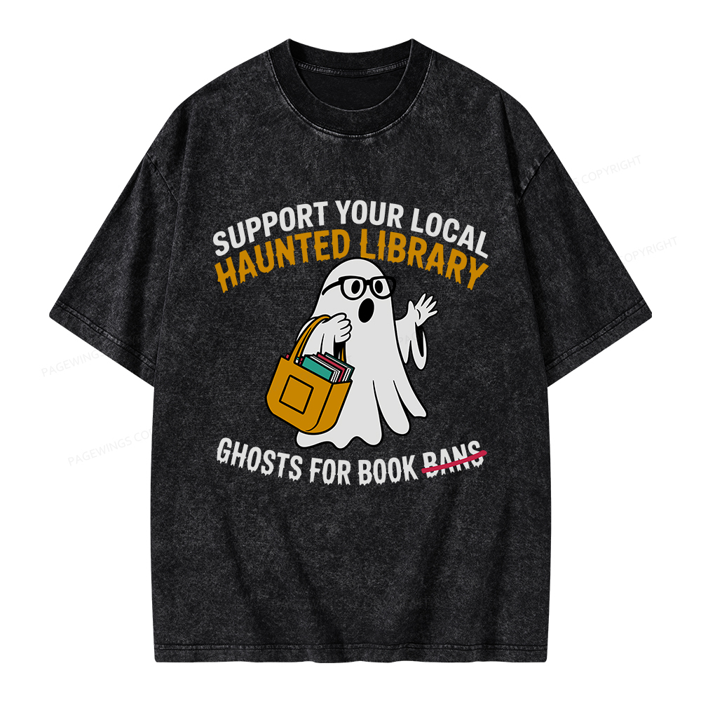 Pagewings Ghosts For Book Bans Unisex Washed T-shirt