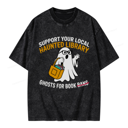 Pagewings Ghosts For Book Bans Unisex Washed T-shirt