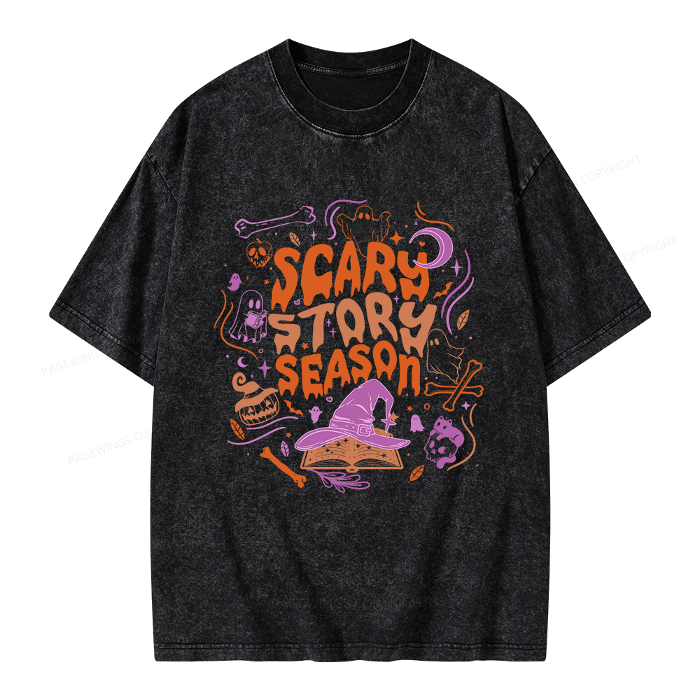 Pagewings Scary Story Season Unisex Washed T-shirt